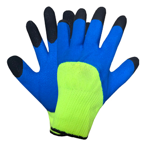 Перчатки утепленные пена-пальчик 75% облив Зелено-синие  (П312/С)